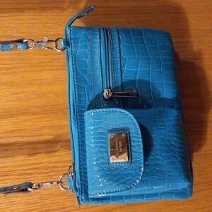 Womens Liz Claiborne purse crossbody teal blue green exc like new unused cond